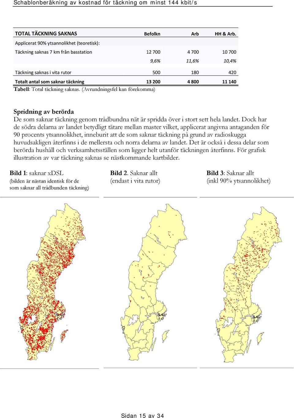 800 11 140 Tabell: Total täckning saknas. (Avrundningsfel kan förekomma) Spridning av berörda De som saknar täckning genom trådbundna nät är spridda över i stort sett hela landet.