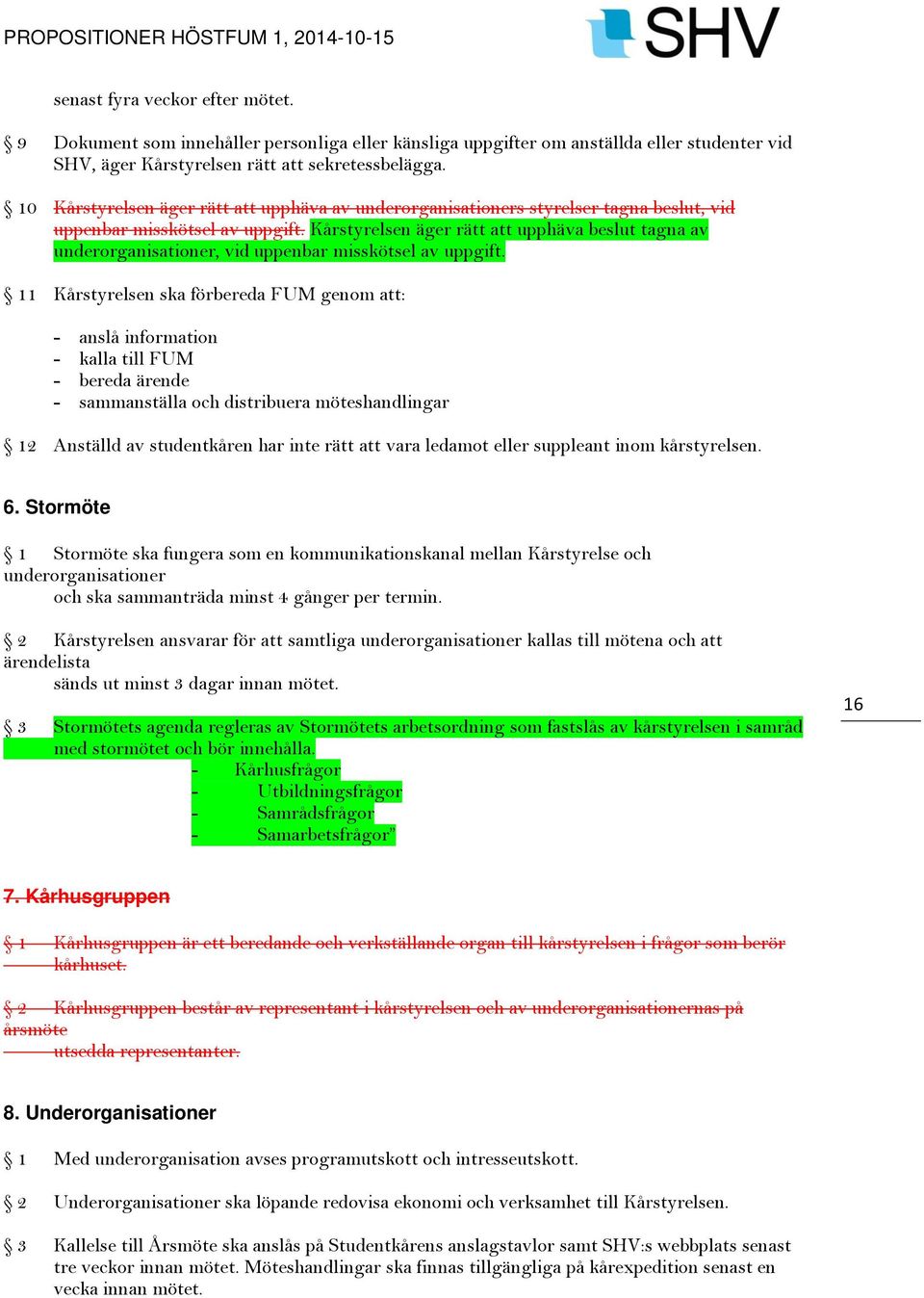 Kårstyrelsen äger rätt att upphäva beslut tagna av underorganisationer, vid uppenbar misskötsel av uppgift.