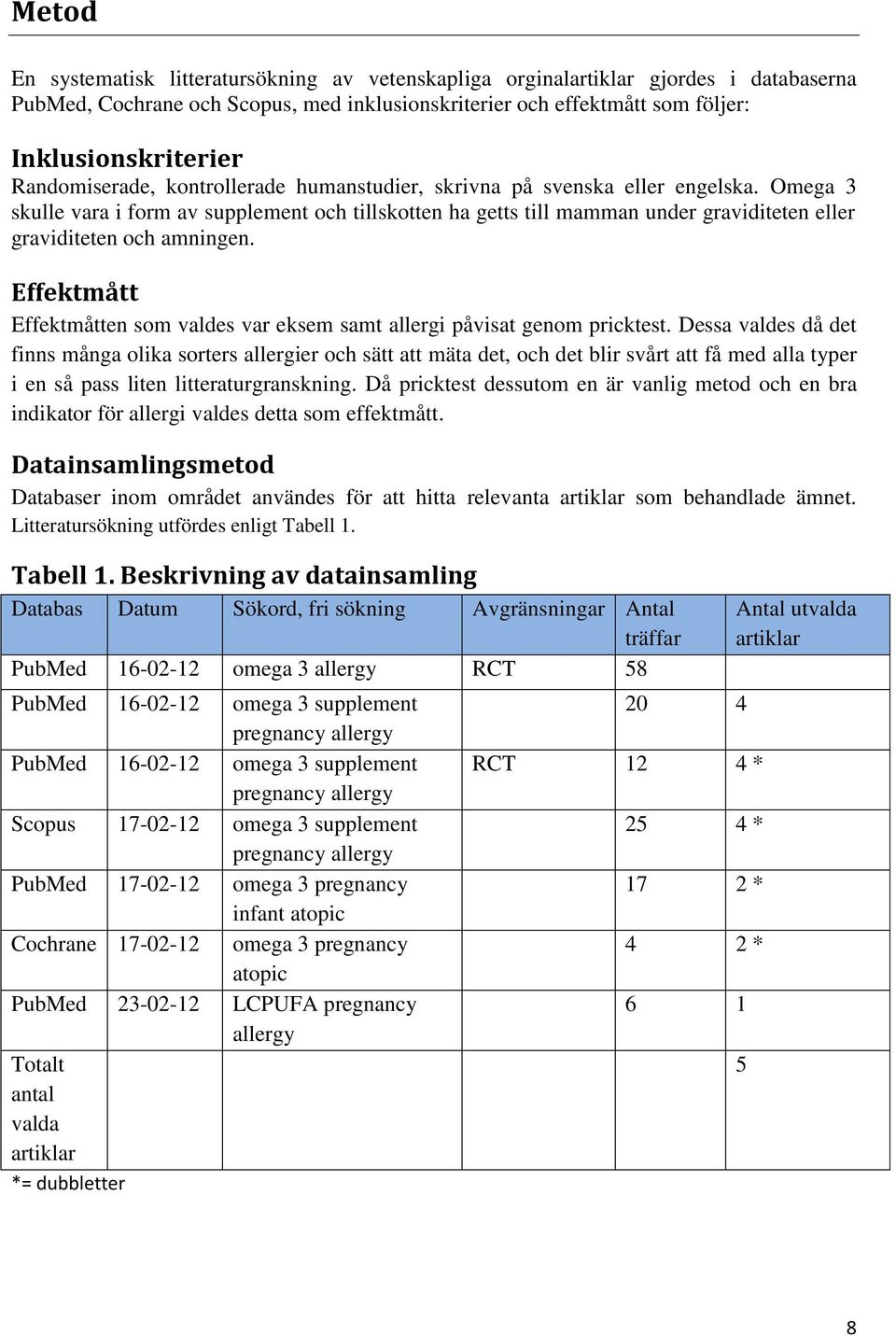 Omega 3 skulle vara i form av supplement och tillskotten ha getts till mamman under graviditeten eller graviditeten och amningen.