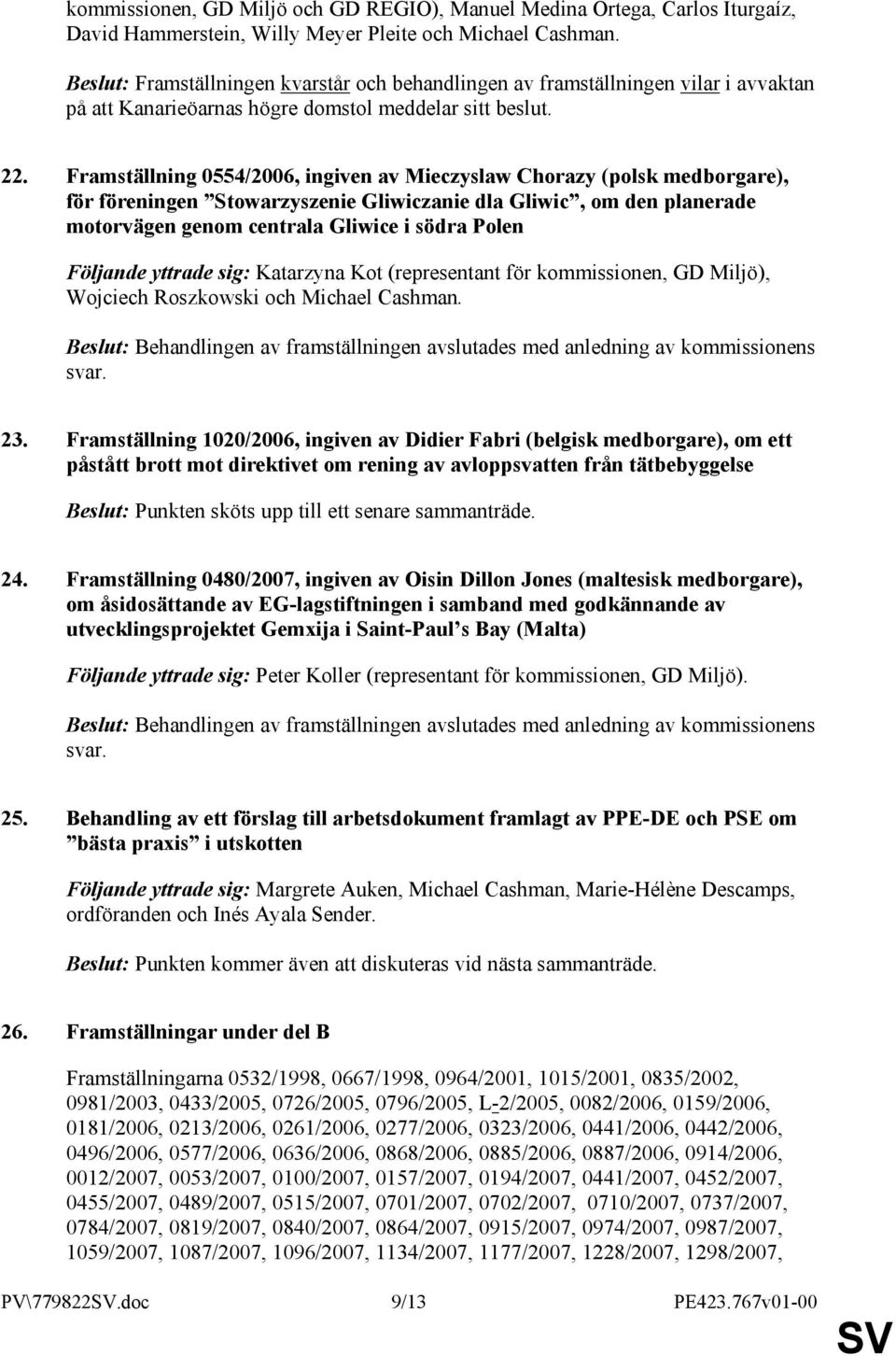 Framställning 0554/2006, ingiven av Mieczyslaw Chorazy (polsk medborgare), för föreningen Stowarzyszenie Gliwiczanie dla Gliwic, om den planerade motorvägen genom centrala Gliwice i södra Polen