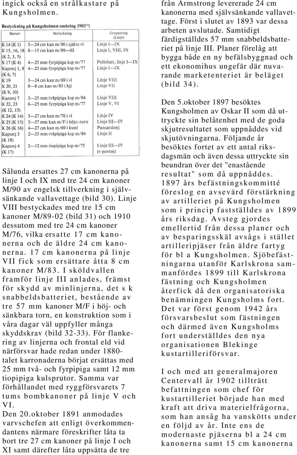 17 cm kanonerna på linje VII fick som ersättare åtta 8 cm kanoner M/83.