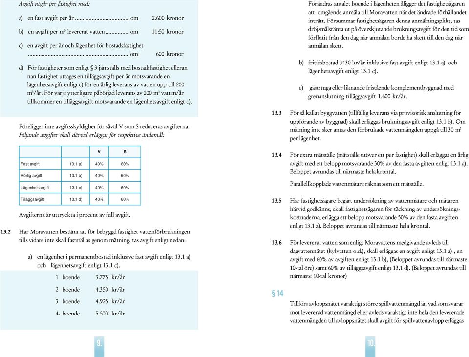 200 m 3 /år. För varje yerligare påbörjad leverans av 200 m 3 vaen/år illkommer en illäggsavgif mosvarande en lägenhesavgif enlig c).