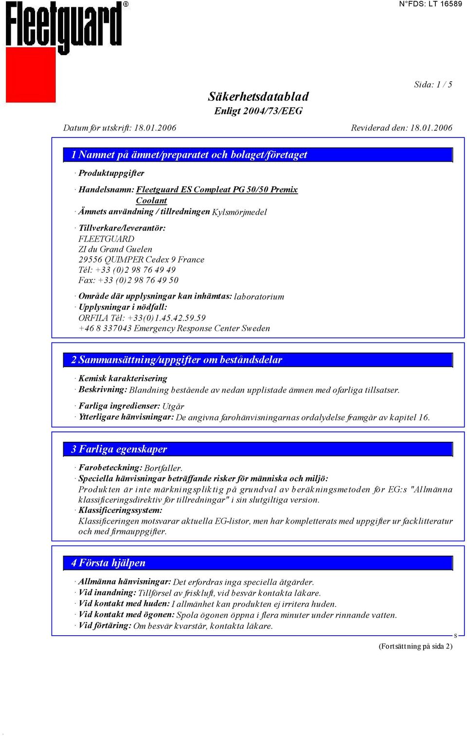 Säkerhetsdatablad Enligt 2004/73/EEG - PDF Free Download