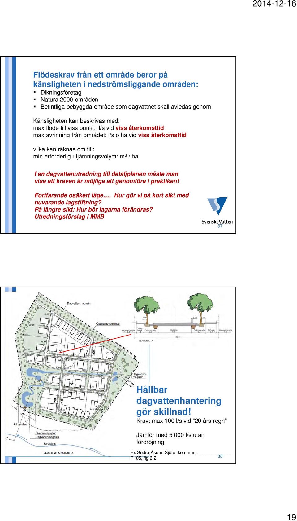 dagvattenutredning till detaljplanen måste man visa att kraven är möjliga att genomföra i praktiken! Fortfarande osäkert läge. Hur gör vi på kort sikt med nuvarande lagstiftning?