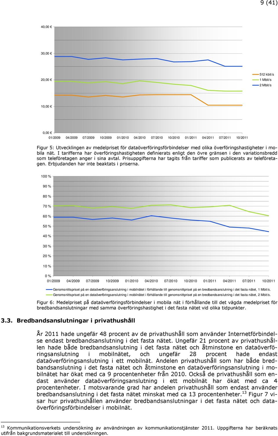I tarifferna har överföringshastigheten definierats enligt den övre gränsen i den variationsbredd som teleföretagen anger i sina avtal.