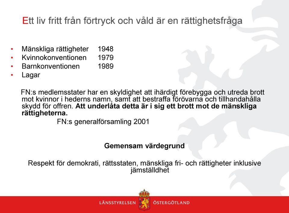 bestraffa förövarna och tillhandahålla skydd för offren. Att underlåta detta är i sig ett brott mot de mänskliga rättigheterna.