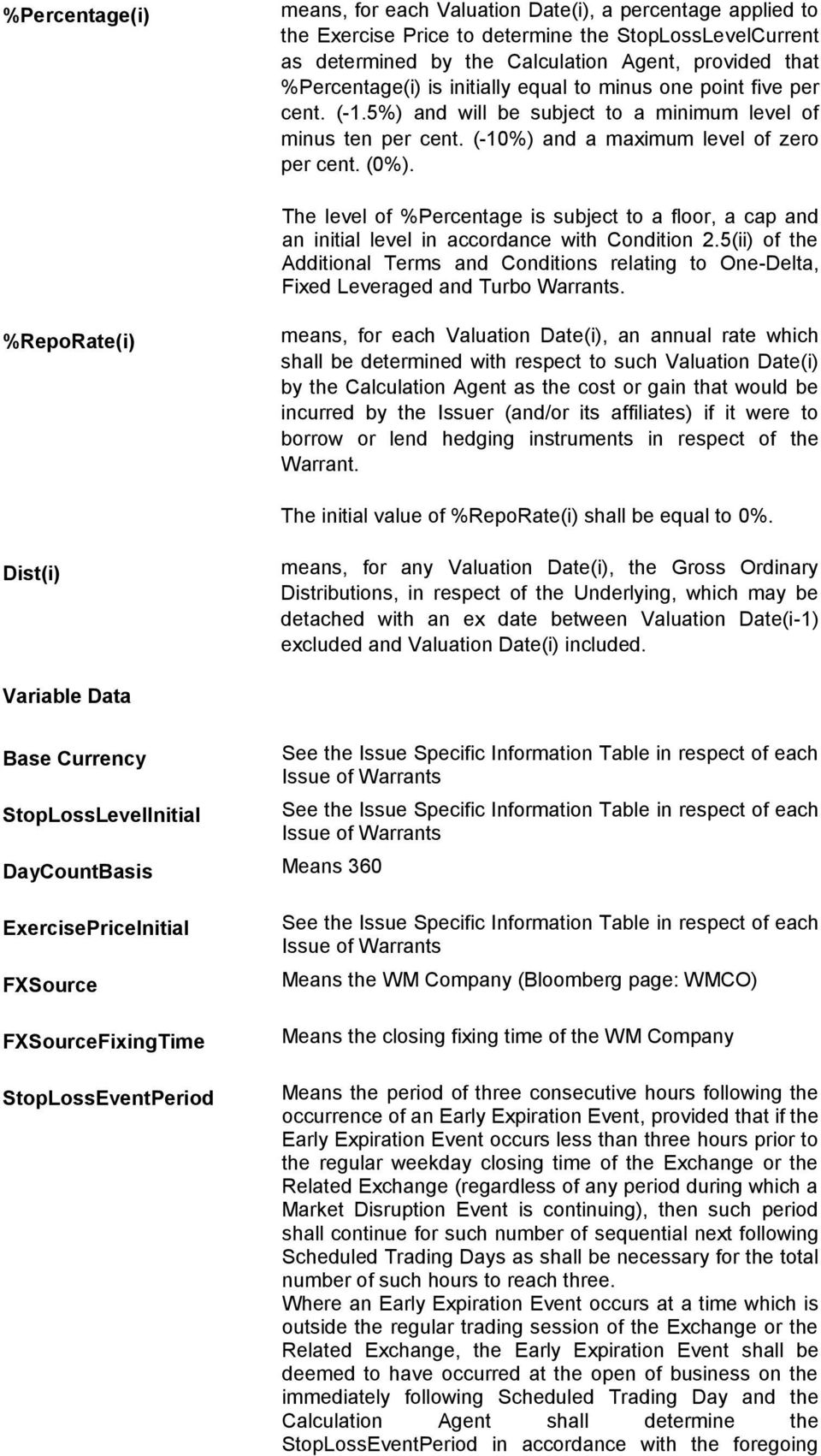 The level of %Percentage is subject to a floor, a cap and an initial level in accordance with Condition 2.