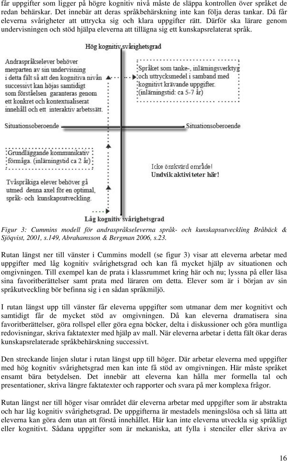 Figur 3: Cummins modell för andraspråkseleverna språk- och kunskapsutveckling Bråbäck & Sjöqvist, 2001, s.149, Abrahamsson & Bergman 2006, s.23.