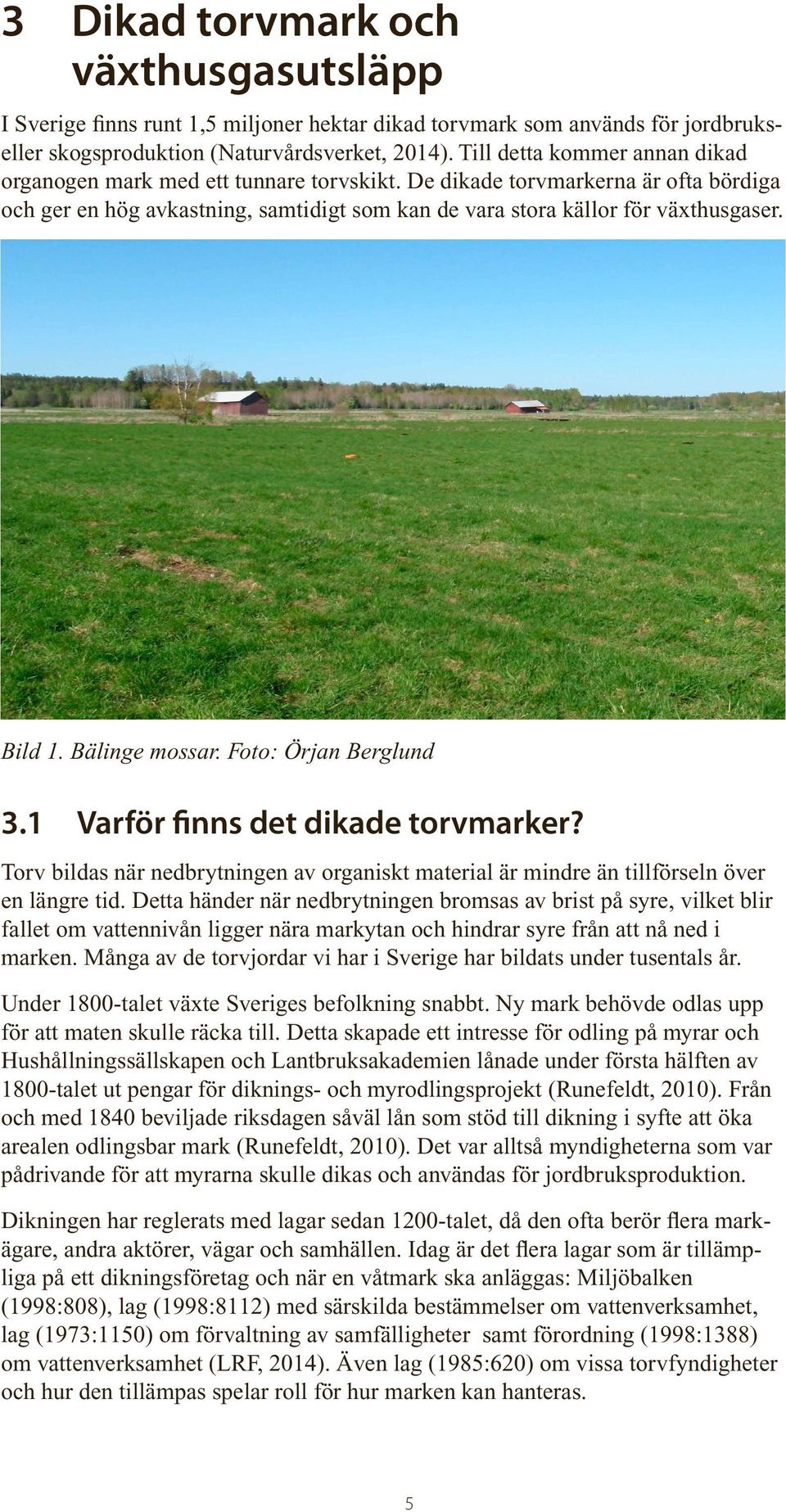 Bild 1. Bälinge mossar. Foto: Örjan Berglund 3.1 Varför finns det dikade torvmarker? Torv bildas när nedbrytningen av organiskt material är mindre än tillförseln över en längre tid.