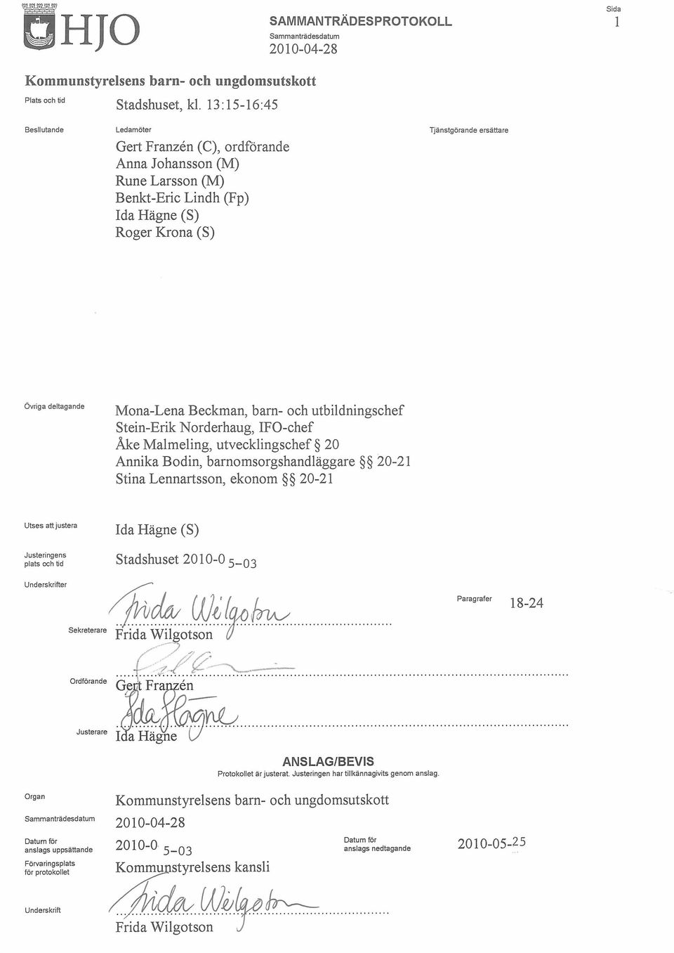 Mona-Lena Beckman, barn- och utbildningschef Stein-Erik Norderhaug, IFO-chef Åke Malmeling, utvecklingschef 20 Annika Bodin, barnomsorgshandläggare 20-21 Stina Lennartsson, ekonom 20-21 Utses att