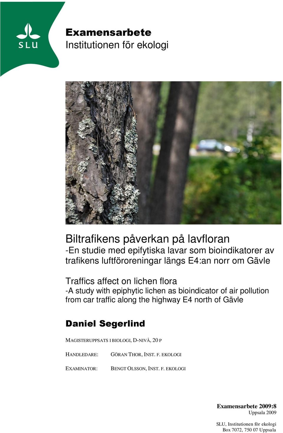 from car traffic along the highway E4 north of Gävle Daniel Segerlind MAGISTERUPPSATS I BIOLOGI, D-NIVÅ, 20 P HANDLEDARE: GÖRAN THOR, INST.