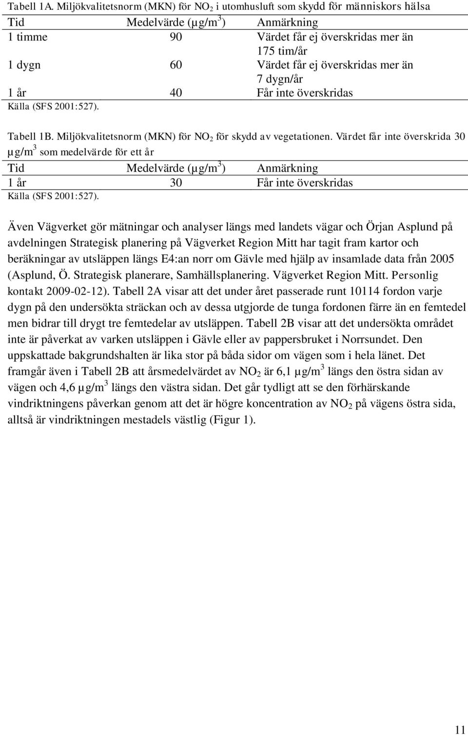 överskridas mer än 7 dygn/år 1 år 40 Får inte överskridas Källa (SFS 2001:527). Tabell 1B. Miljökvalitetsnorm (MKN) för NO 2 för skydd av vegetationen.