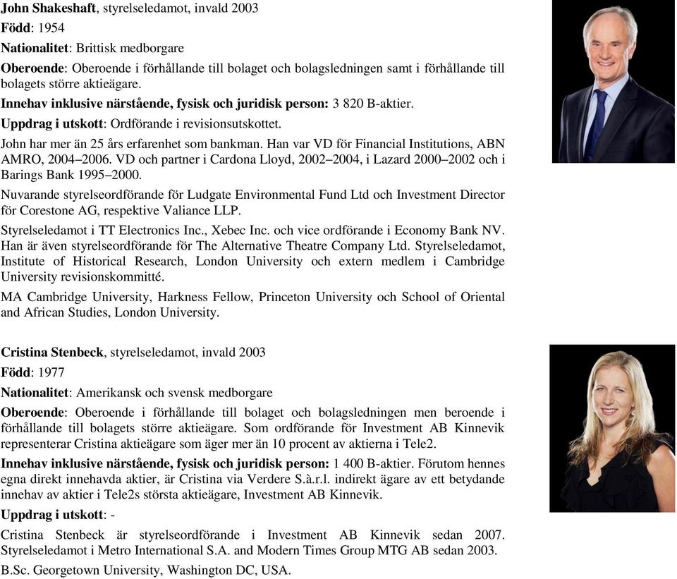 Han var VD för Financial Institutions, ABN AMRO, 2004 2006. VD och partner i Cardona Lloyd, 2002 2004, i Lazard 2000 2002 och i Barings Bank 1995 2000.