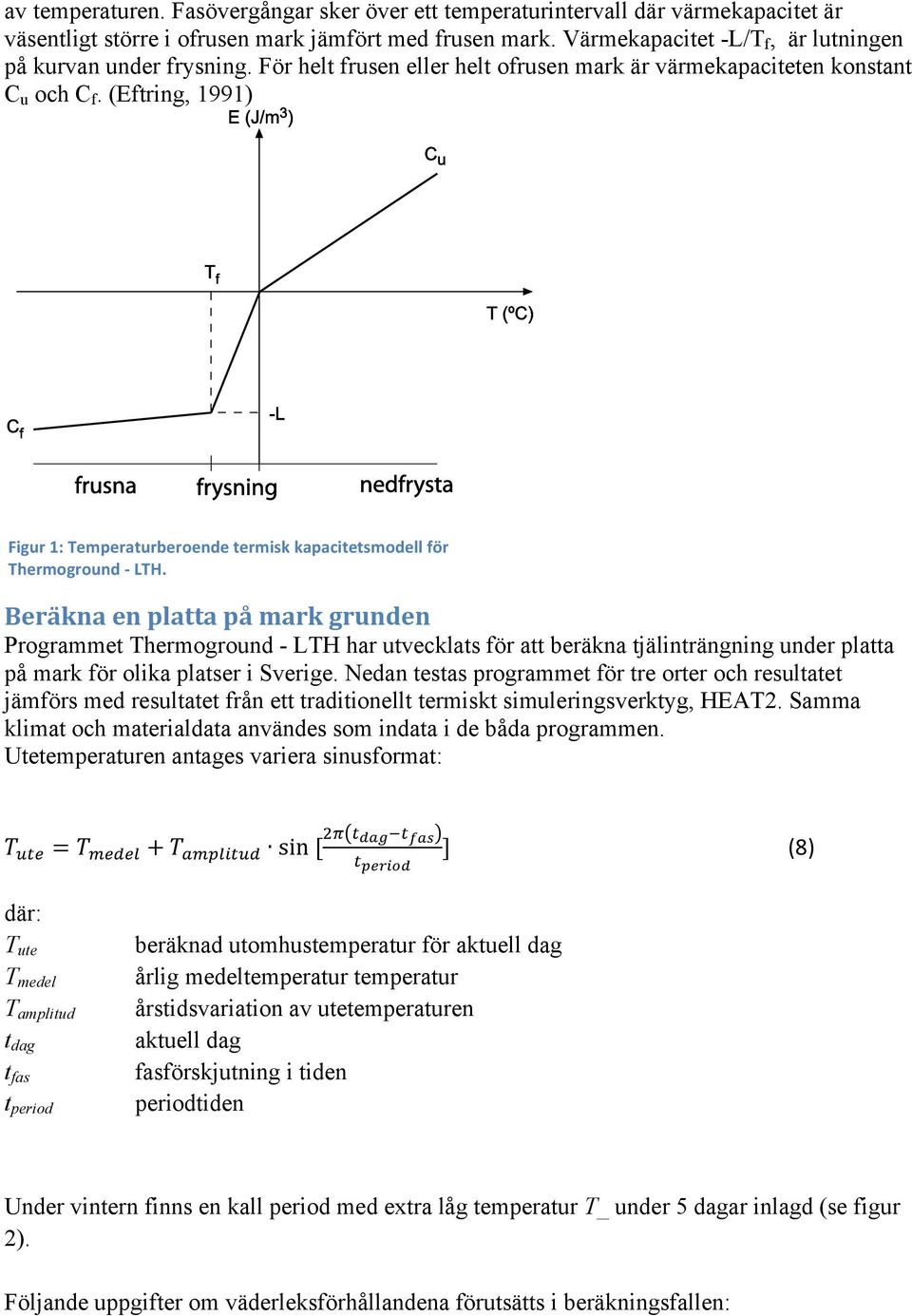 (Eftring, 1991) Figur 1: Temperaturberoende termisk kapacitetsmodell för Thermoground - LTH.