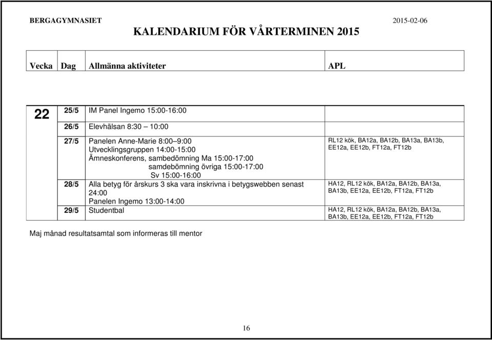 inskrivna i betygswebben senast 24:00 RL12 kök, BA12a, BA12b, BA13a, BA13b, EE12a, EE12b, FT12a, FT12b HA12, RL12 kök, BA12a, BA12b,