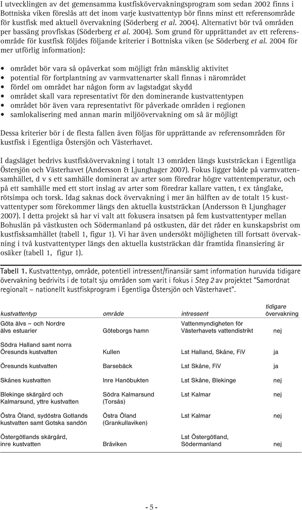 2004 för mer utförlig information): området bör vara så opåverkat som möjligt från mänsklig aktivitet potential för fortplantning av varmvattenarter skall finnas i närområdet fördel om området har