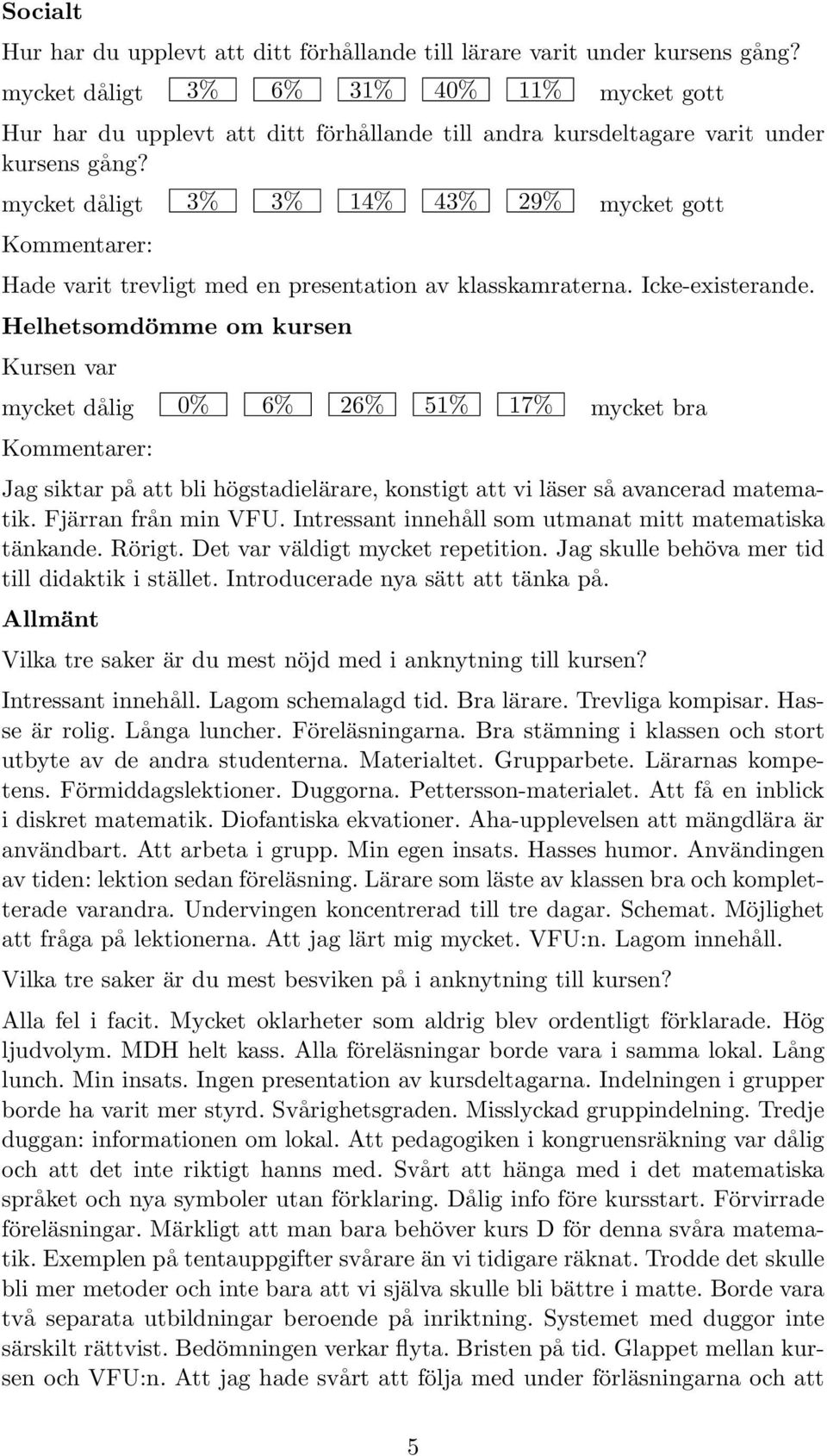 mycket dåligt 3% 3% 14% 43% 29% mycket gott Hade varit trevligt med en presentation av klasskamraterna. Icke-existerande.