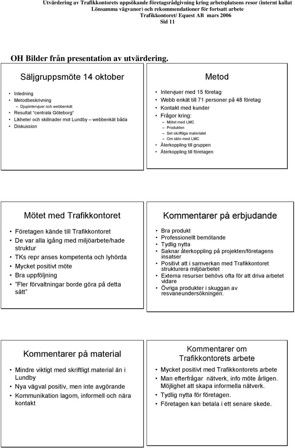 företag Webb enkät till 71 personer på 48 företag Kontakt med kunder Frågor kring: Mötet med Produkten Set skriftliga materialet Om idén med Återkoppling till gruppen Återkoppling till företagen