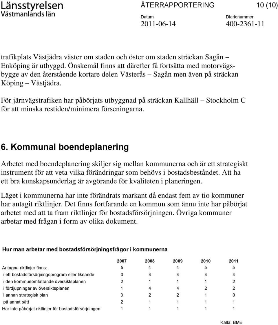 För järnvägstrafiken har påbörjats utbyggnad på sträckan Kallhäll Stockholm C för att minska restiden/minimera förseningarna. 6.