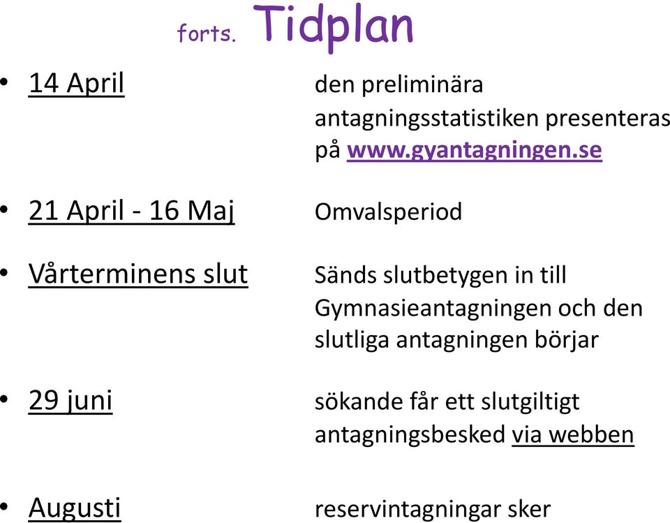 preliminära antagningsstatistiken presenteras på www.gyantagningen.