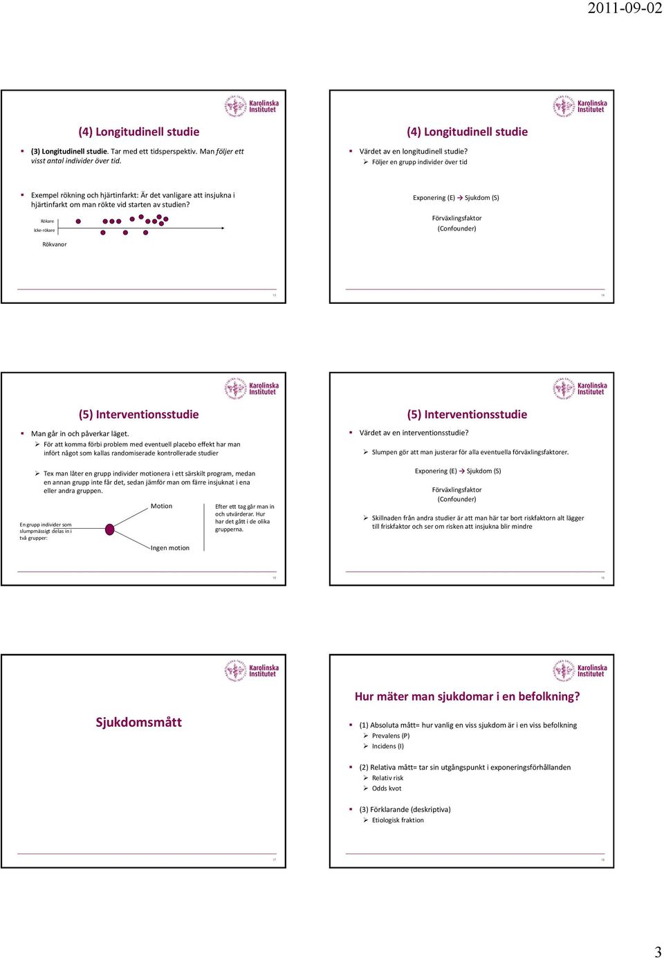 Rökare Icke-rökare Rökvanor Exponering (E) Sjukdom (S) 13 14 (5) Interventionsstudie Man går in och påverkar läget.