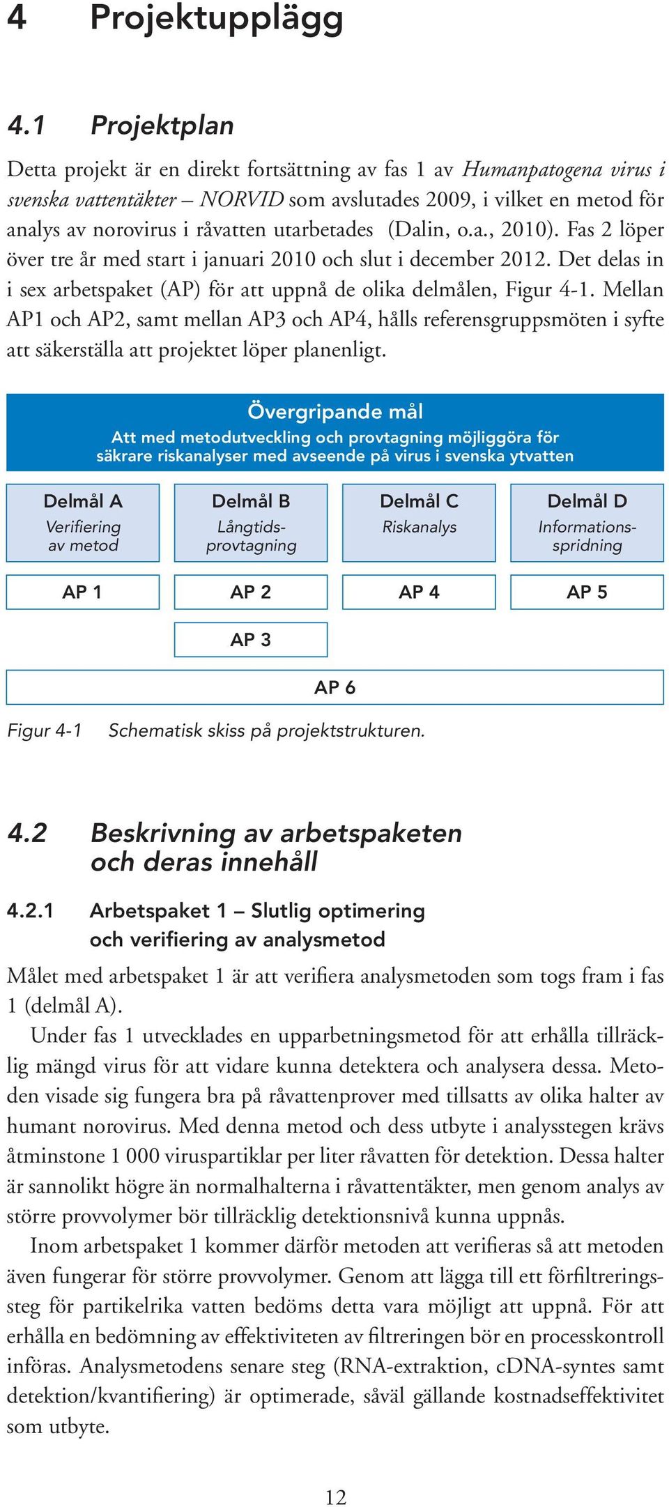 utarbetades (Dalin, o.a., 2010). Fas 2 löper över tre år med start i januari 2010 och slut i december 2012. Det delas in i sex arbetspaket (AP) för att uppnå de olika delmålen, Figur 4-1.