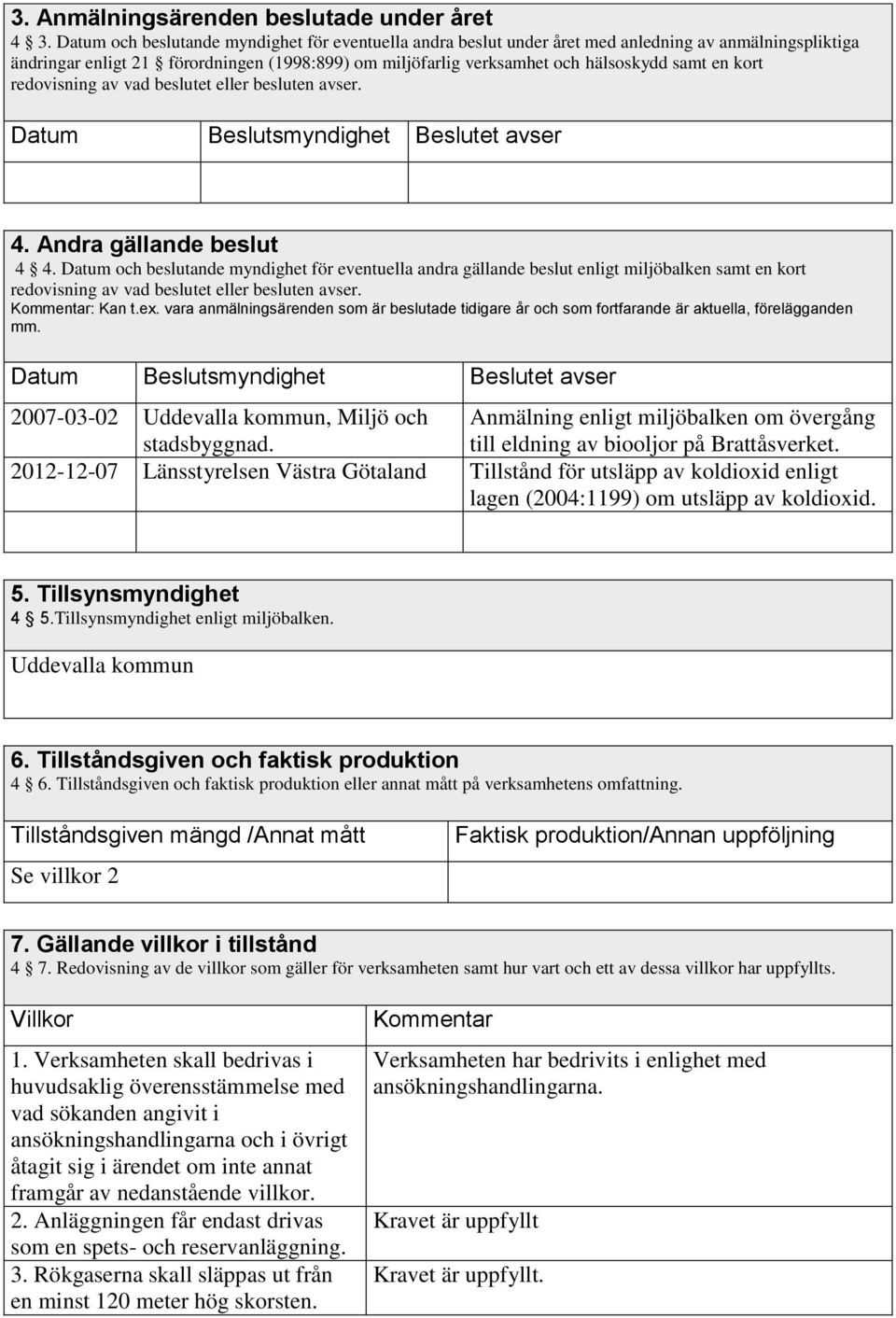 kort redovisning av vad beslutet eller besluten avser. Datum Beslutsmyndighet Beslutet avser 4. Andra gällande beslut 4 4.