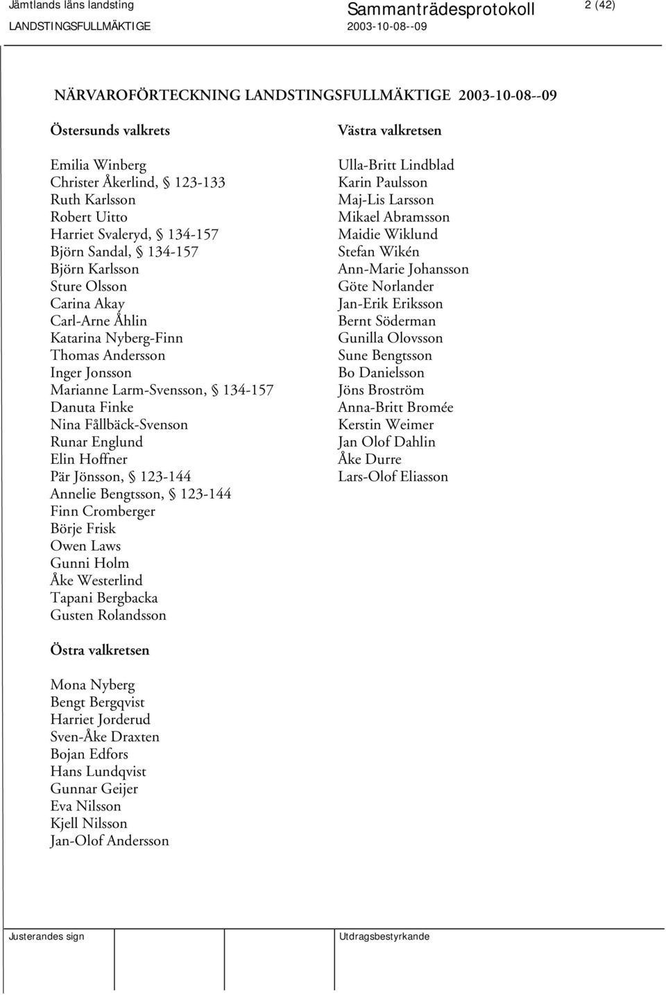 Bengtsson, 123-144 Finn Cromberger Börje Frisk Owen Laws Gunni Holm Åke Westerlind Tapani Bergbacka Gusten Rolandsson Västra valkretsen Ulla-Britt Lindblad Karin Paulsson Maj-Lis Larsson Mikael