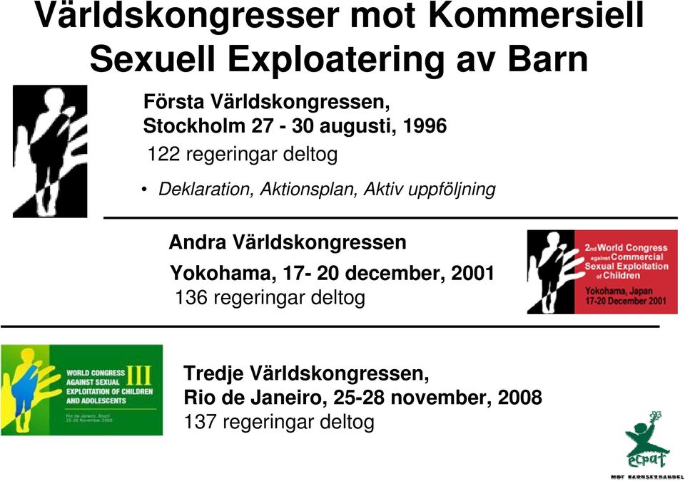 Aktionsplan, Aktiv uppföljning Andra Världskongressen Yokohama, 17-20 december, 2001