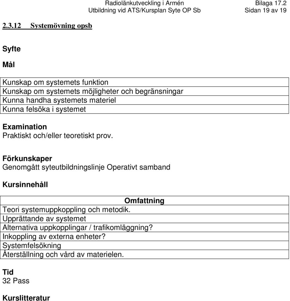 teoretiskt prov. Genomgått syteutbildningslinje Operativt samband Teori systemuppkoppling och metodik.