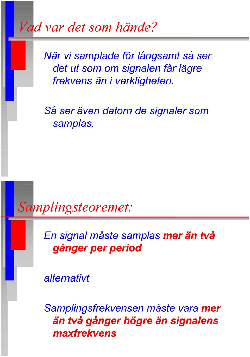 i verkligheten. SŒ ser Šven datorn de signaler som samplas.