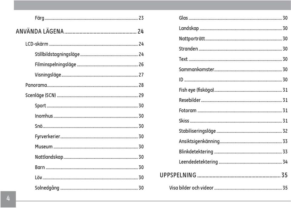 .. 30 Glas... 30 Landskap... 30 Nattporträtt... 30 Stranden... 30 Text... 30 Sammankomster... 30 ID... 30 Fish eye (fisköga)... 31 Resebilder.