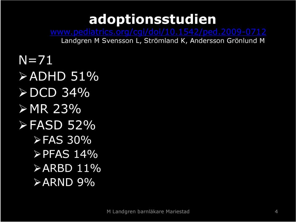 Grönlund M N=71 ADHD 51% DCD 34% MR 23% FASD 52% FAS 30%