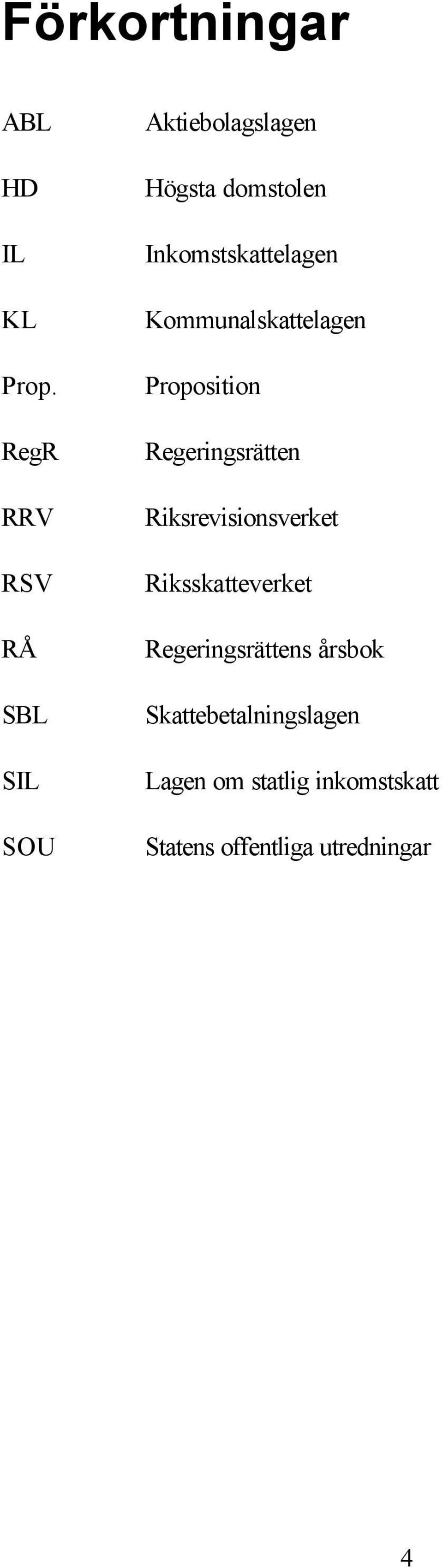 RegR RRV RSV RÅ Proposition Regeringsrätten Riksrevisionsverket