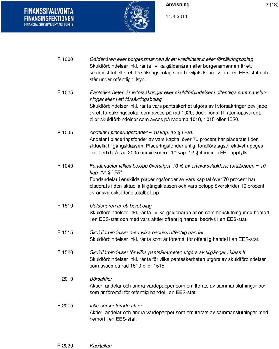 Pantsäkerheten är livförsäkringar eller skuldförbindelser i offentliga sammanslutningar eller i ett försäkringsbolag Skuldförbindelser inkl.