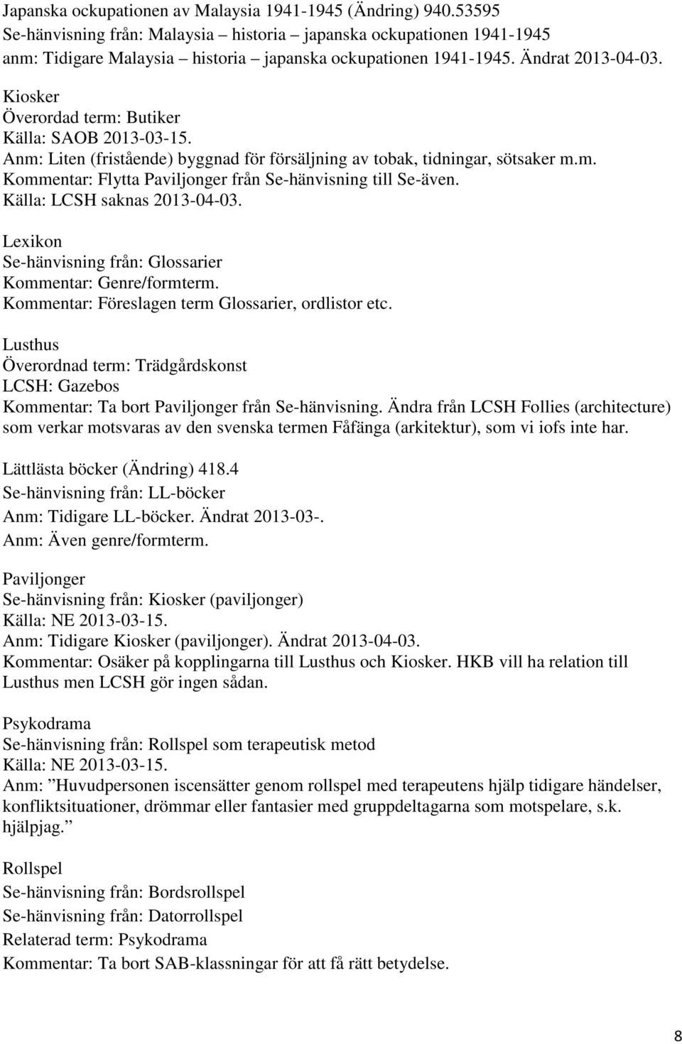 Källa: LCSH saknas 2013-04-03. Lexikon Se-hänvisning från: Glossarier Kommentar: Genre/formterm. Kommentar: Föreslagen term Glossarier, ordlistor etc.