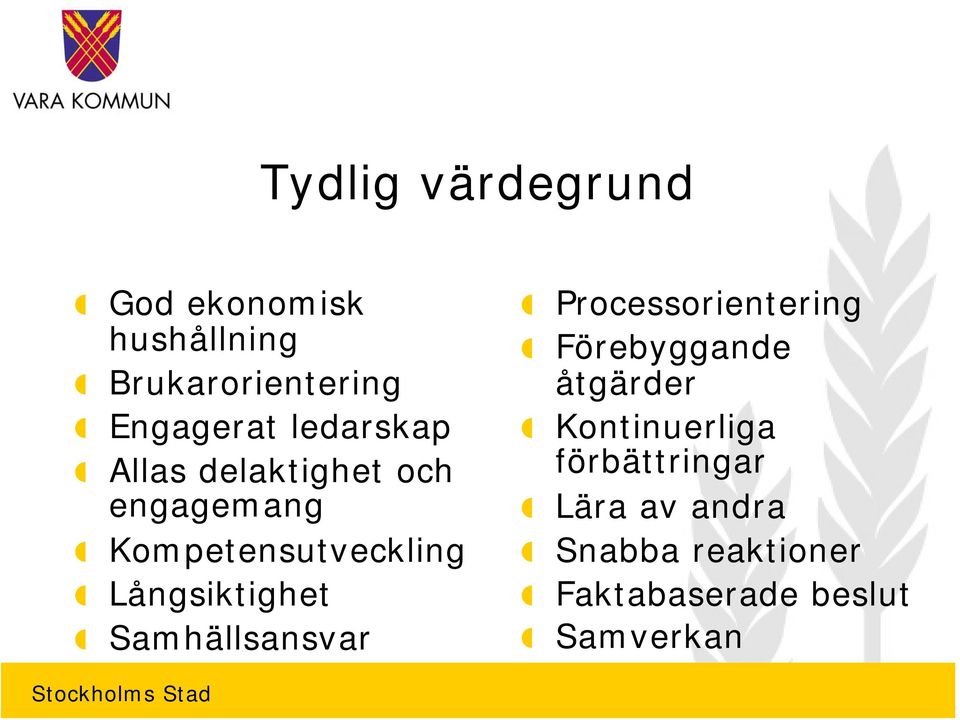 Långsiktighet Samhällsansvar Processorientering Förebyggande åtgärder