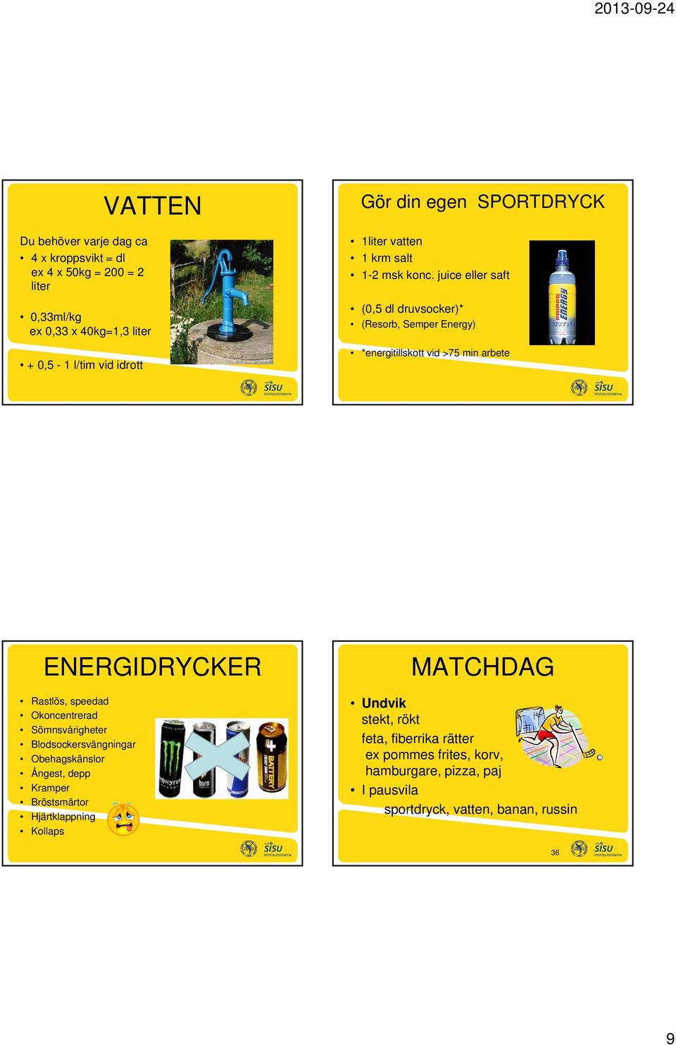 juice eller saft (0,5 dl druvsocker)* (Resorb, Semper Energy) *energitillskott vid >75 min arbete ENERGIDRYCKER Rastlös, speedad Okoncentrerad