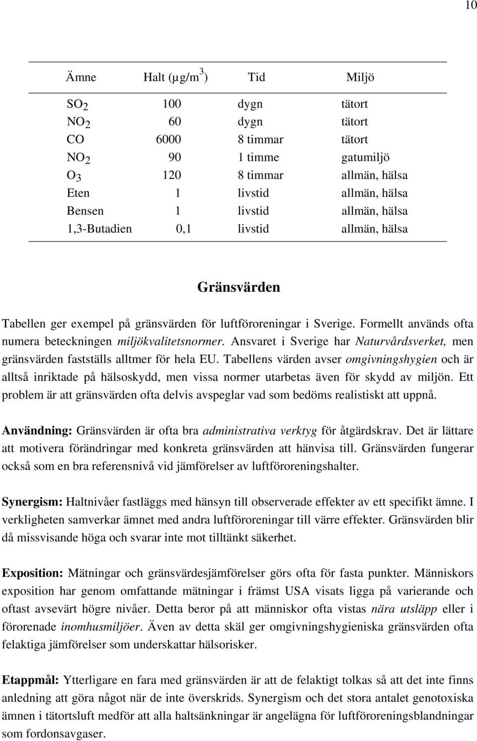 Formellt används ofta numera beteckningen miljökvalitetsnormer. Ansvaret i Sverige har Naturvårdsverket, men gränsvärden fastställs alltmer för hela EU.