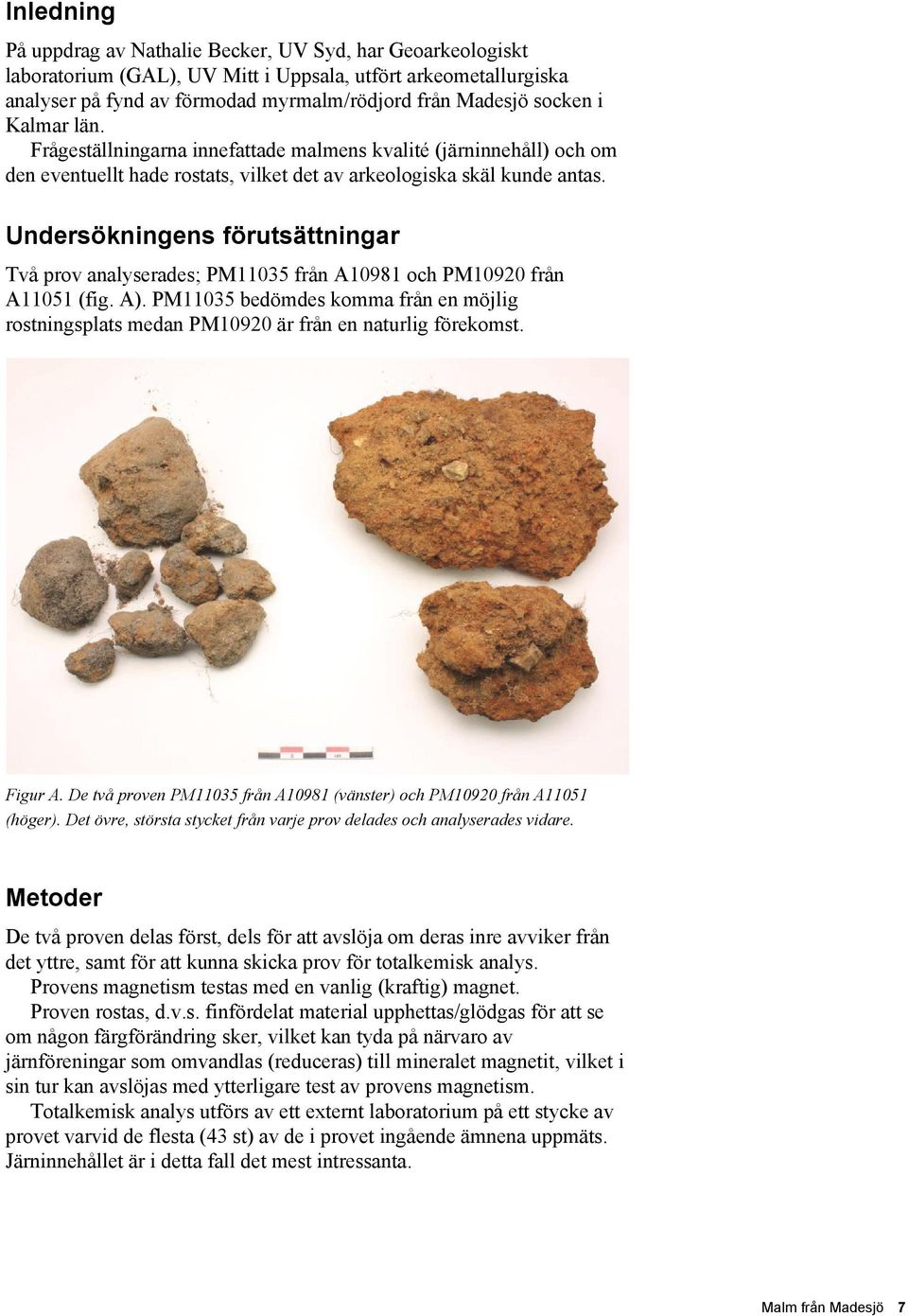 Undersökningens förutsättningar Två prov analyserades; PM11035 från A10981 och PM10920 från A11051 (fig. A).