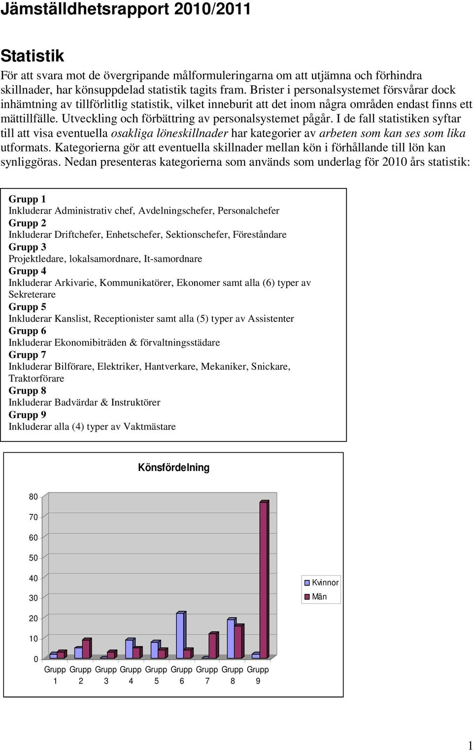 Utveckling och förbättring av personalsystemet pågår. I de fall statistiken syftar till att visa eventuella osakliga löneskillnader har kategorier av arbeten som kan ses som lika utformats.