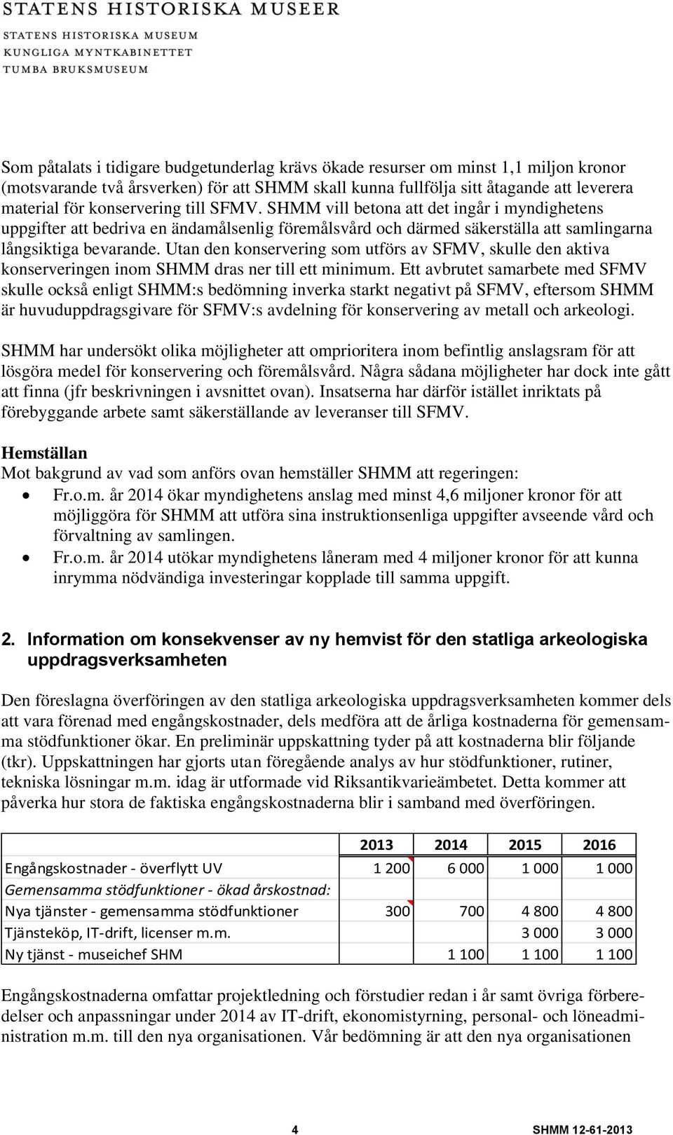 Utan den konservering som utförs av SFMV, skulle den aktiva konserveringen inom SHMM dras ner till ett minimum.