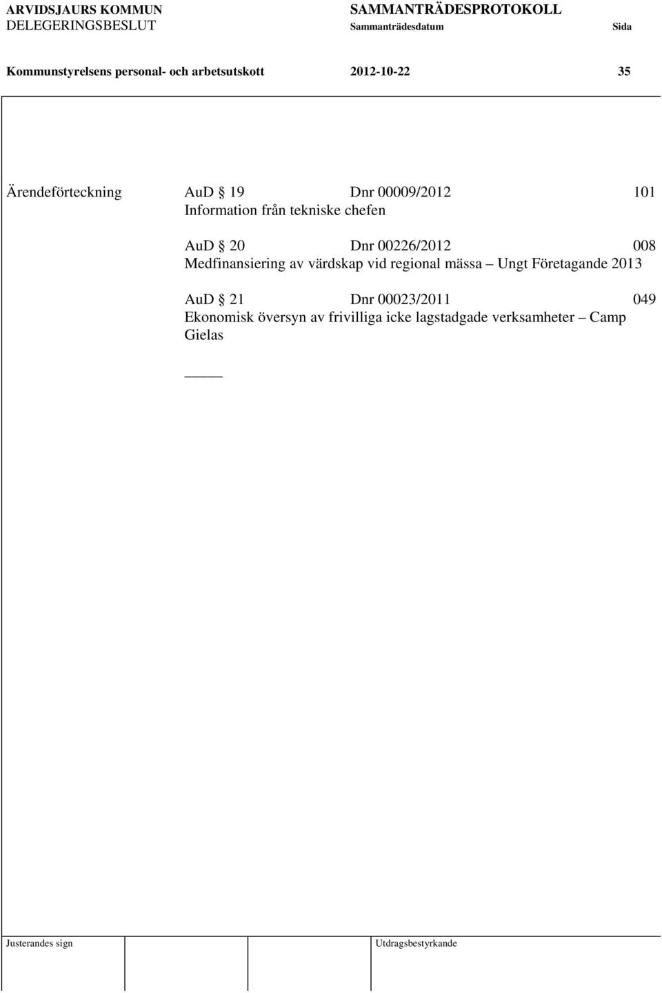 Medfinansiering av värdskap vid regional mässa Ungt Företagande 2013 AuD 21 Dnr