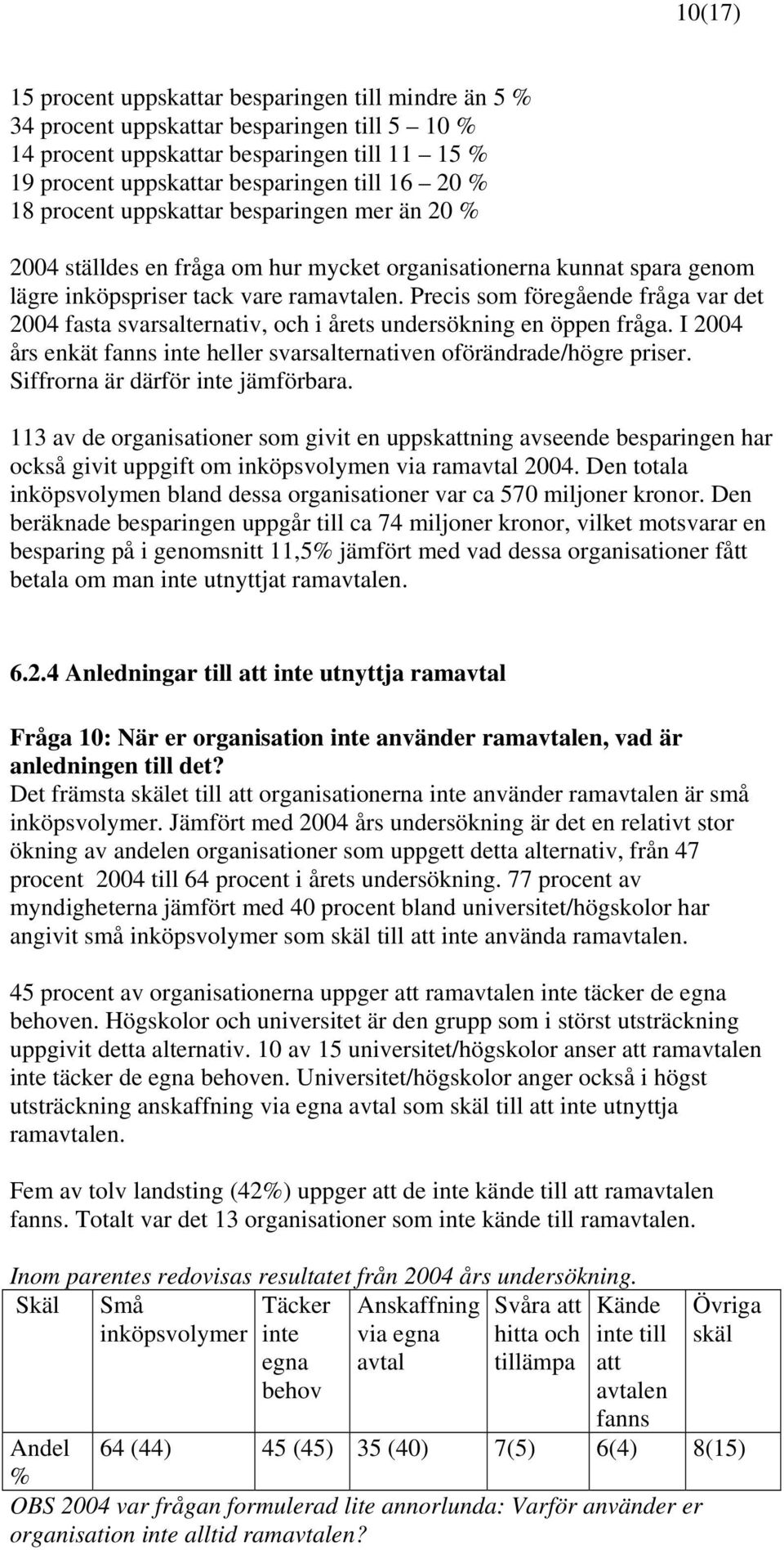 Precis som föregående fråga var det 2004 fasta svarsalternativ, och i årets undersökning en öppen fråga. I 2004 års enkät fanns inte heller svarsalternativen oförändrade/högre priser.