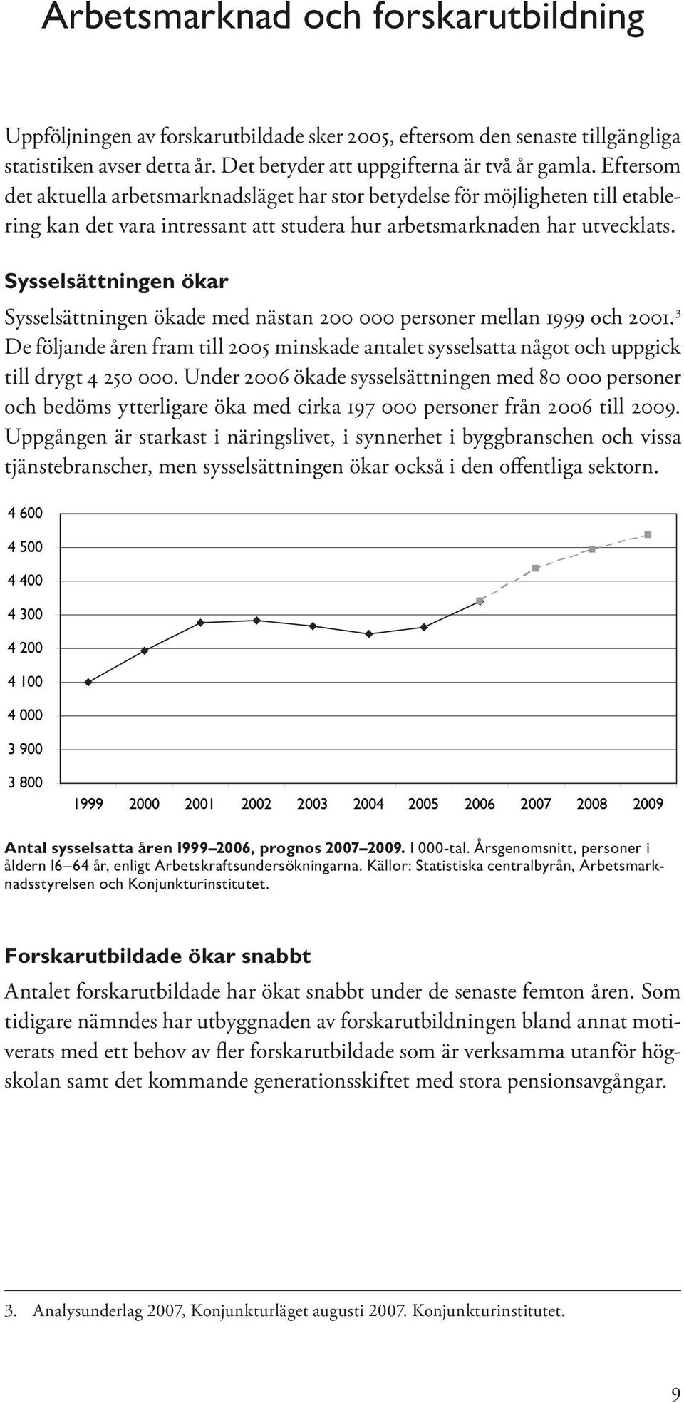 Sysselsättningen ökar Sysselsättningen ökade med nästan 200 000 personer mellan 1999 och 2001. 3 De följande åren fram till 2005 minskade antalet sysselsatta något och uppgick till drygt 4 250 000.