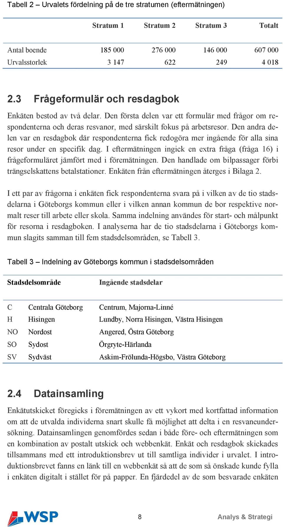 Den andra delen var en resdagbok där respondenterna fick redogöra mer ingående för alla sina resor under en specifik dag.