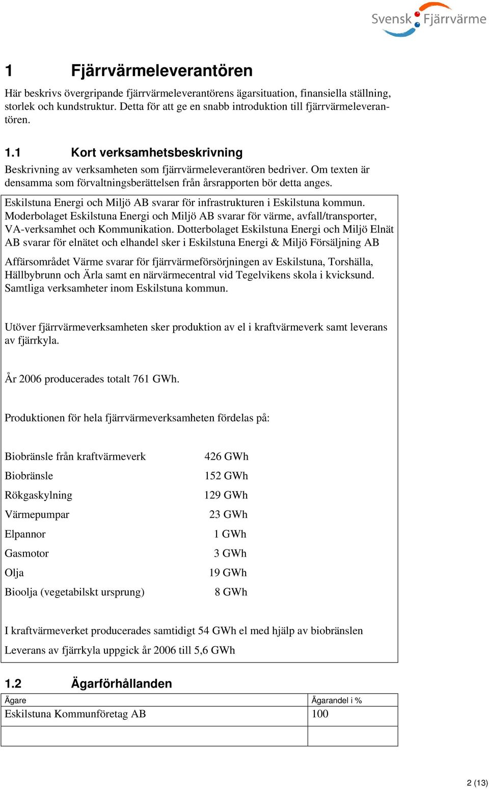 Om texten är densamma som förvaltningsberättelsen från årsrapporten bör detta anges. Eskilstuna Energi och Miljö AB svarar för infrastrukturen i Eskilstuna kommun.