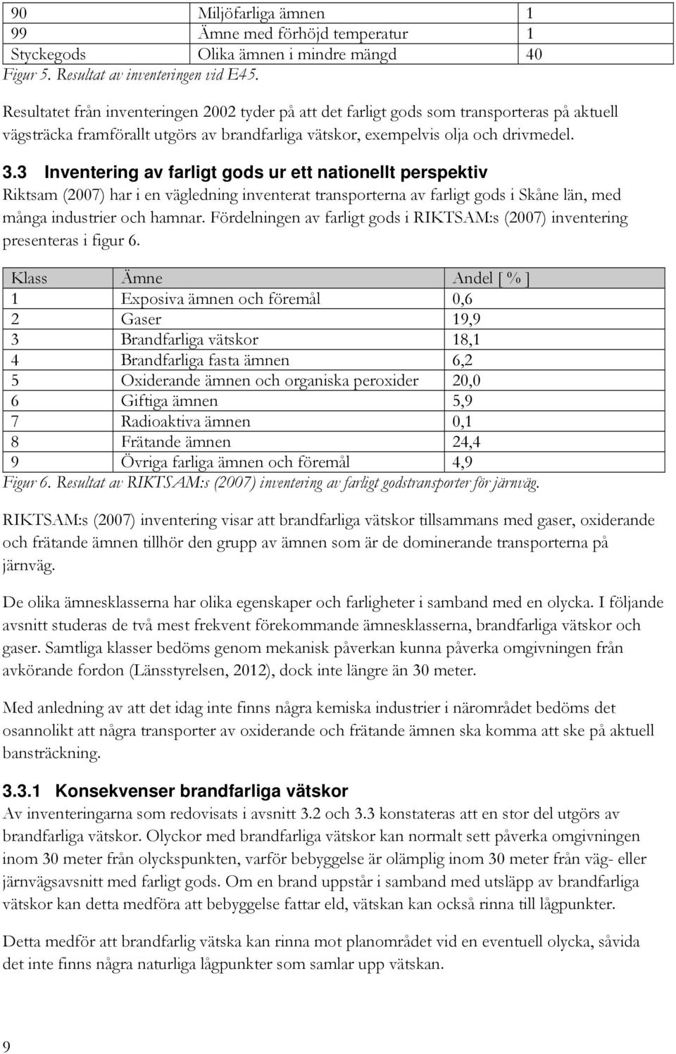 3 Inventering av farligt gods ur ett nationellt perspektiv Riktsam (2007) har i en vägledning inventerat transporterna av farligt gods i Skåne län, med många industrier och hamnar.