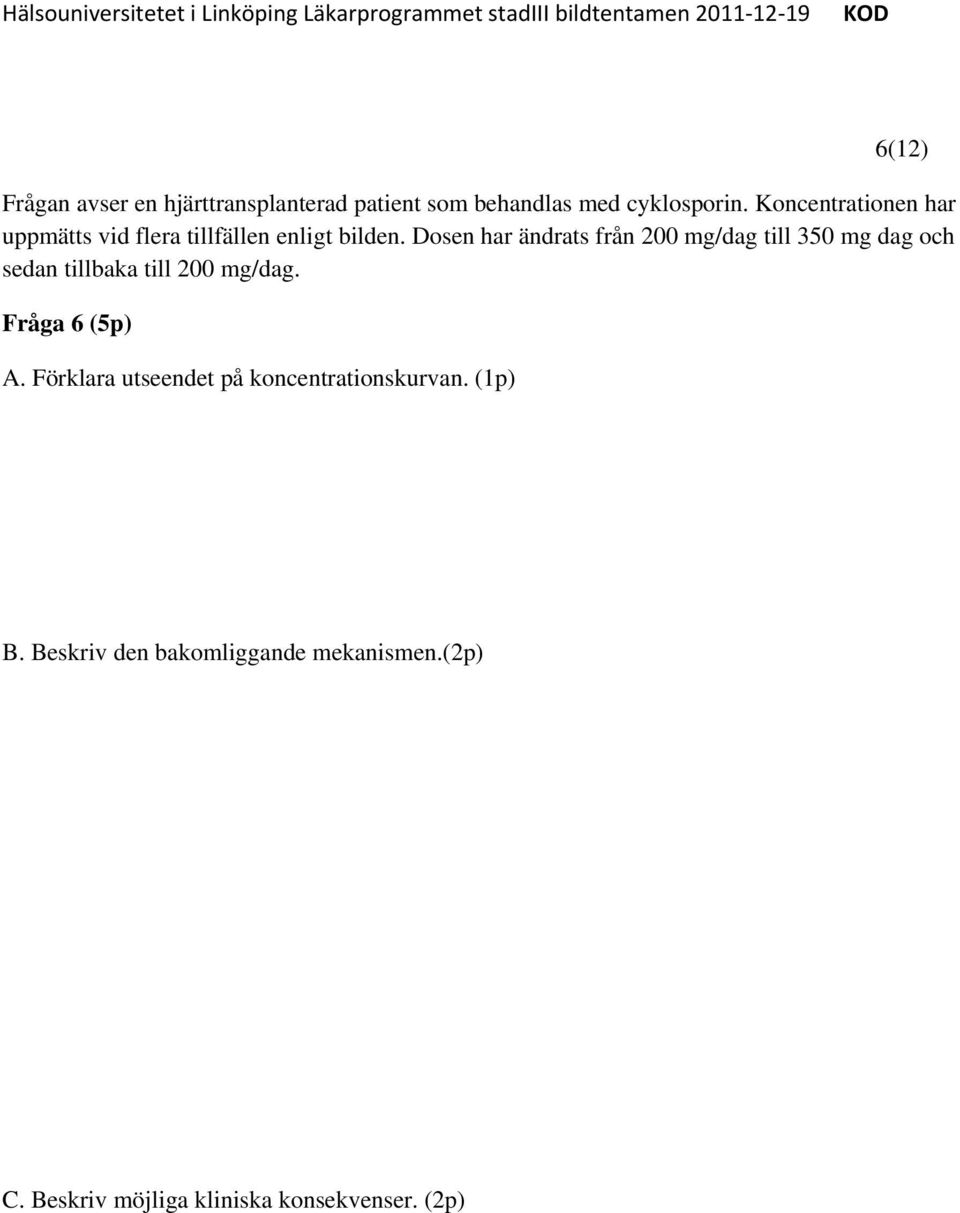 Dosen har ändrats från 200 mg/dag till 350 mg dag och sedan tillbaka till 200 mg/dag.