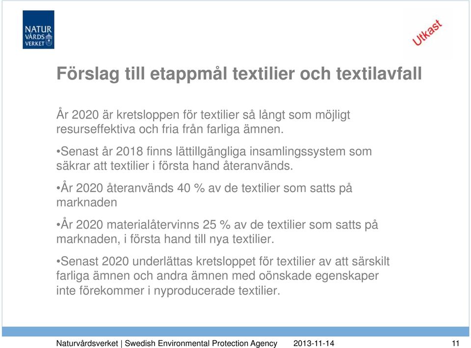 År 2020 återanvänds 40 % av de textilier som satts på marknaden År 2020 materialåtervinns 25 % av de textilier som satts på marknaden, i första